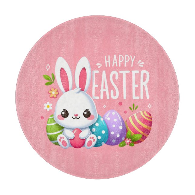 Cute, pink Happy Easter bunny  Cutting Board (Front)