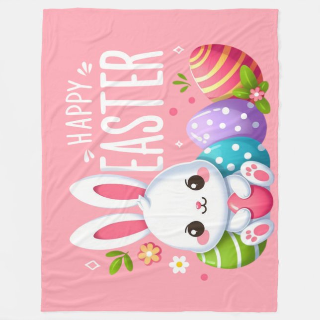 Cute, pink happy Easter bunny Fleece Blanket (Front)
