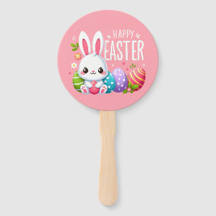Cute, pink Happy Easter bunny  Hand Fan