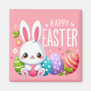 Cute, pink happy Easter bunny Magnet