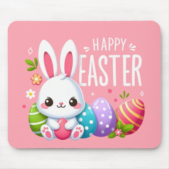 Cute, pink happy Easter bunny Mouse Mat (Front)