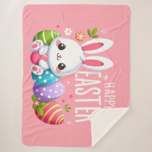 Cute, pink Happy Easter bunny Mug Sherpa Blanket