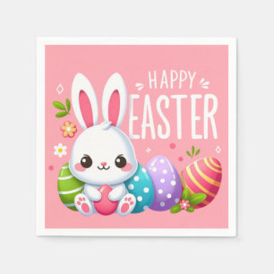 Cute, pink happy Easter bunny Napkin