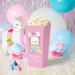 Cute Pink Happy Easter Bunny Party Popcorn Favour Box