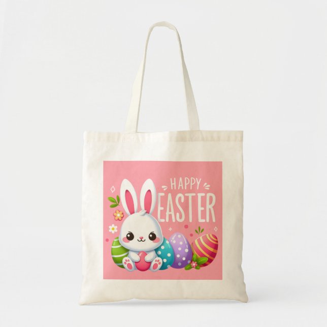 Cute, pink happy Easter bunny Tote Bag (Front)