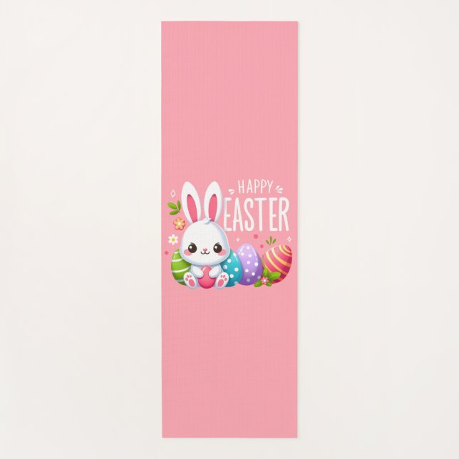 Cute, pink Happy Easter bunny  Yoga Mat (Front)