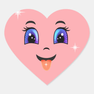 Cute Pink Happy Face Heart Sticker