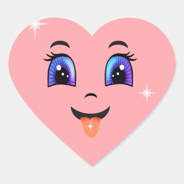Cute Pink Happy Face Heart Sticker (Front)