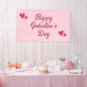 Cute Pink Happy Galentines Day Party Banner