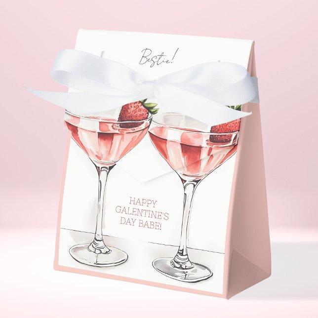 Cute Pink Happy Galentine's Day Strawberries BFF Favour Box (Cute Pink Happy Galentine's Day Strawberries BFF Favor Boxes)