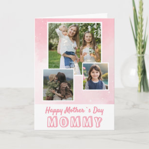 Cute Pink Happy Mother`s Day 3 Photo  Card
