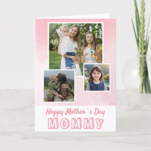 Cute Pink Happy Mother`s Day 3 Photo  Card