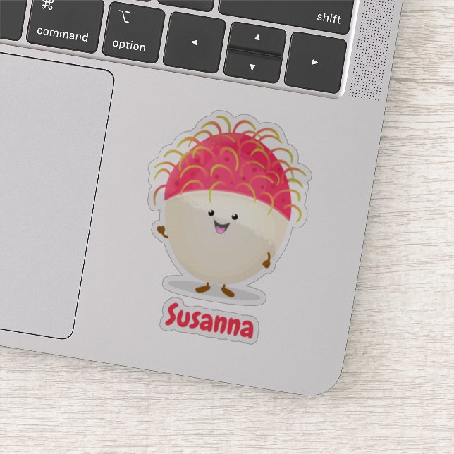 Cute pink happy rambutan cartoon illustration (Detail)