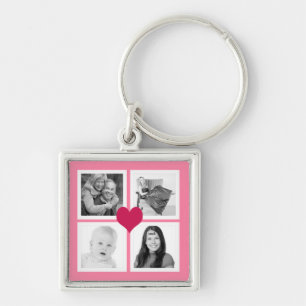 Cute Pink Heart 4 Instagram Photos Collage Key Ring