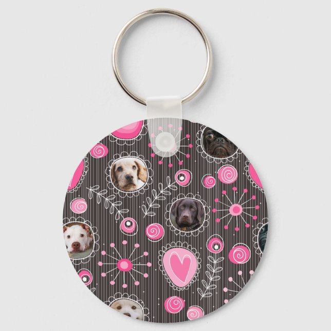 Cute Pink Heart and Flower Dog Mum Photo Collage  Key Ring (Back)