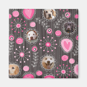 Cute Pink Heart and Flower Dog Mum Photo Collage  Magnet