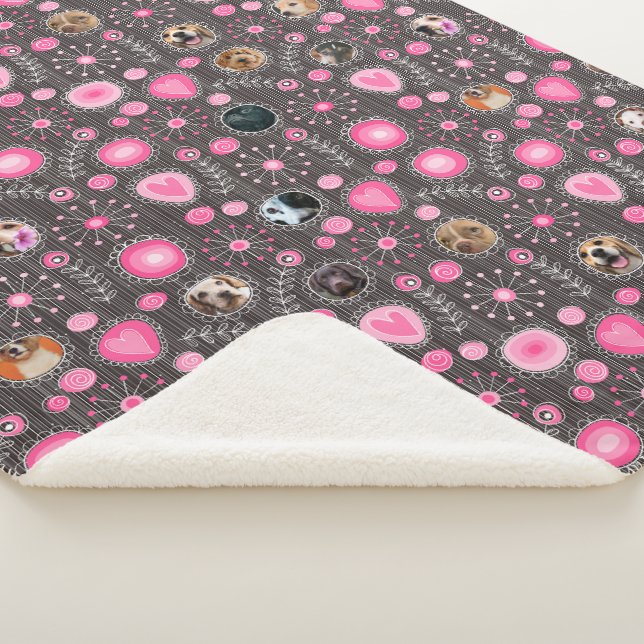 Cute Pink Heart and Flower Dog Mum Photo Collage  Sherpa Blanket (3/4)