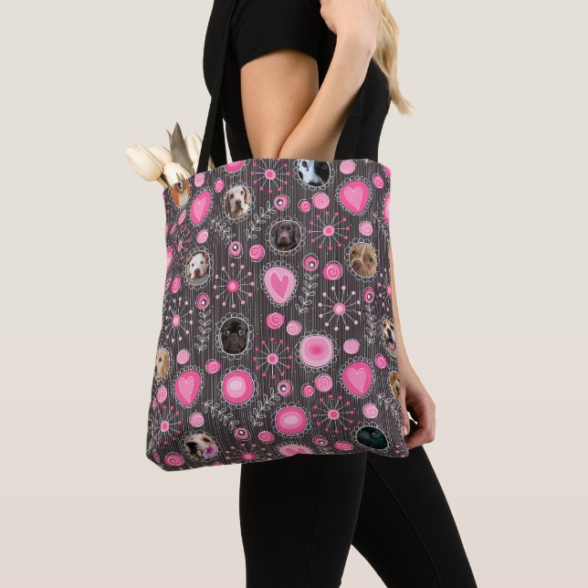 Cute Pink Heart and Flower Dog Mum Photo Collage  Tote Bag (Close Up)