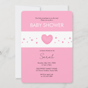 Cute Pink Heart Baby Shower Invitation