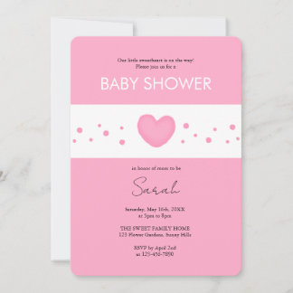 Cute Pink Heart Baby Shower Invitation