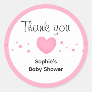 Cute Pink Heart Baby Shower Thank you Classic Round Sticker