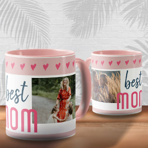 Cute Pink Heart Best Mom 2 Photos Mother`s Day  Mug