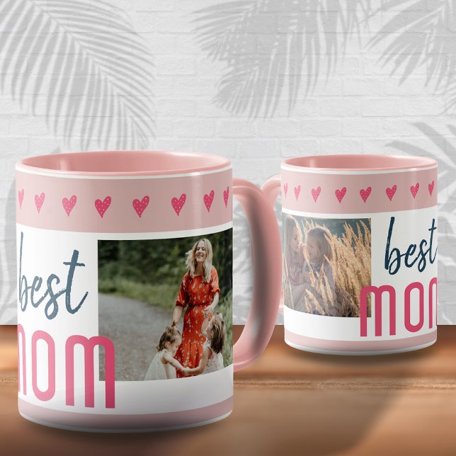 Cute Pink Heart Best Mom 2 Photos Mother`s Day  Mug (Creator Uploaded)