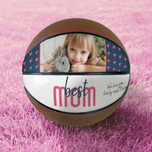 Cute Pink Heart Best Mom Photo Mother`s Day Basketball