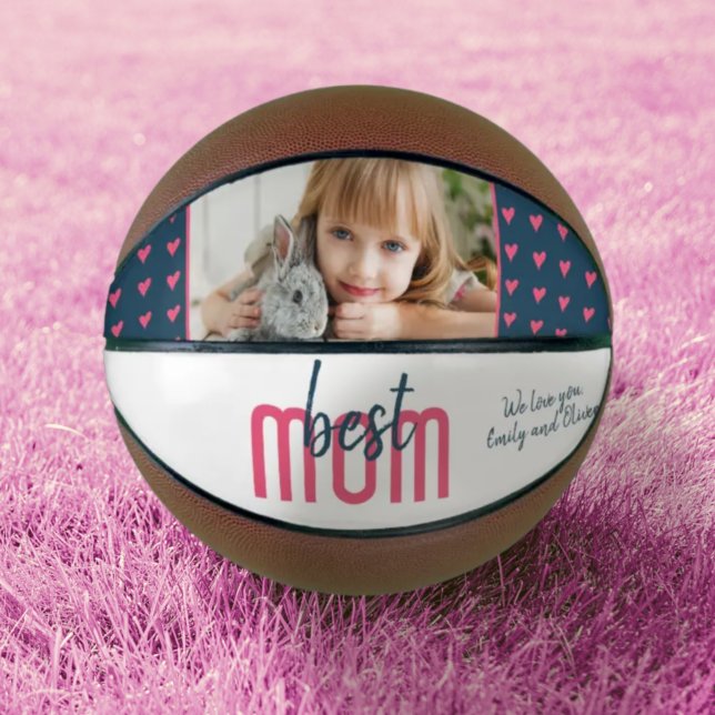 Cute Pink Heart Best Mom Photo Mother`s Day Basketball (Creator Uploaded)