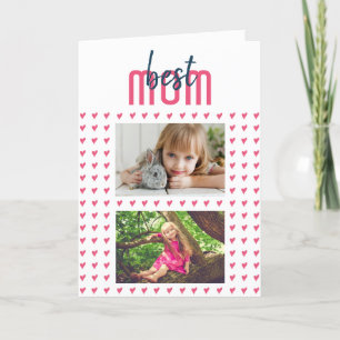 Cute Pink Heart Best Mum 2 Photo Mother`s Day Holiday Card