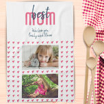 Cute Pink Heart Best Mum 2 Photo Mother`s Day  Tea Towel<br><div class="desc">Cute Pink Heart Best Mum 2 Photo Mother`s Day kitchen towel. Hand-drawn pink hearts with dots and modern typography. Add your photos and your names. Sweet keepsake for a mother.</div>
