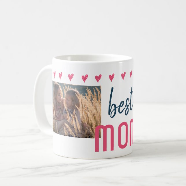Cute Pink Heart Best Mum 2 Photos Mother`s Day Coffee Mug (Front Left)