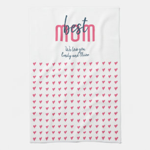 Cute Pink Heart Best Mum Mother`s Day Tea Towel