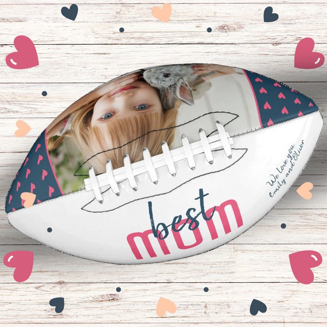 Cute Pink Heart Best Mum Photo Mother`s Day American Football (Creator Uploaded)