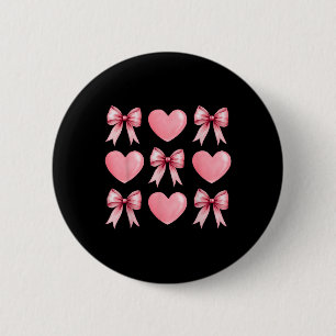 Cute Pink Heart Coquette Bow Valentines Day Women 6 Cm Round Badge
