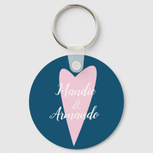 Cute Pink Heart Couples Name Key Ring