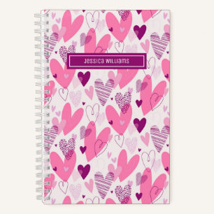 Cute Pink Heart Doodle Pattern Sweet Love Notebook