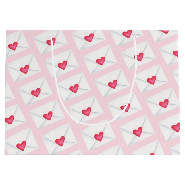 Cute Pink Heart Envelopes Valentine's Day  Large Gift Bag (Front)