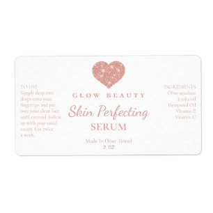 Cute Pink Heart Glitter Logo Serum Labels