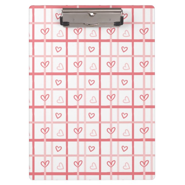 Cute Pink Heart Grid Pattern Clipboard (Front)