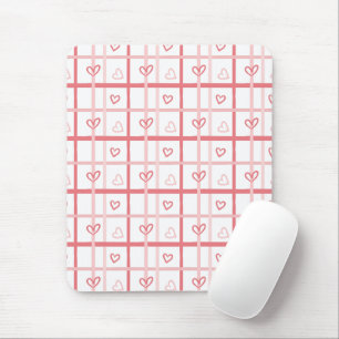 Cute Pink Heart Grid Pattern Mouse Mat