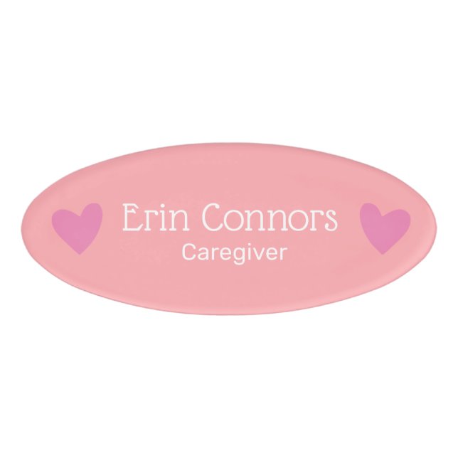 Cute Pink Heart Healthcare Caregiver  Name Tag (Front)