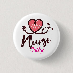 Cute Pink Heart lifeline Nurse Personalise 3 Cm Round Badge