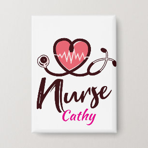 Cute  Pink Heart lifeline Nurse Personalize