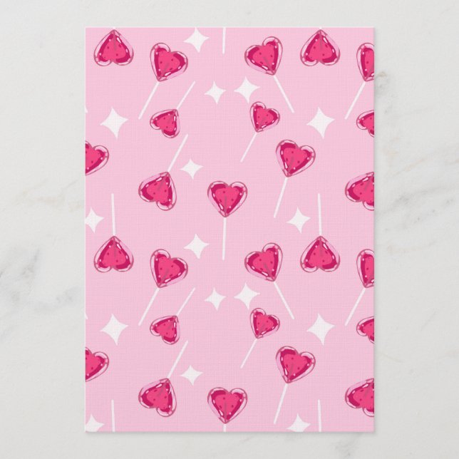 Cute Pink Heart Lollipop Seamless Pattern Invitation (Front)