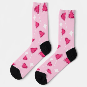 Cute Pink Heart Lollipop Seamless Pattern Socks