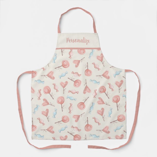 Cute Pink Heart Lollipop Sweet Candy Baking Apron (Front)