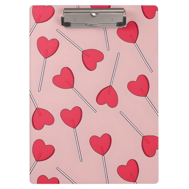 Cute Pink Heart Lollipops Seamless Pattern Clipboard (Front)