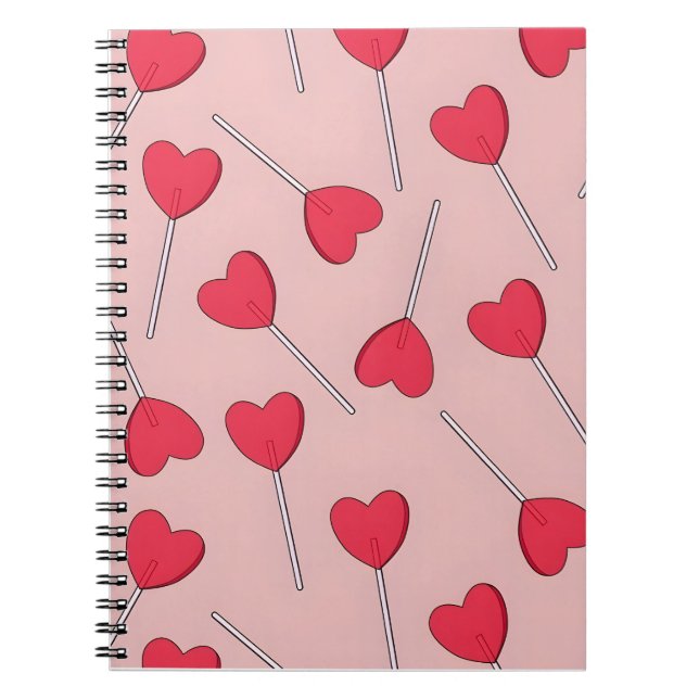 Cute Pink Heart Lollipops Seamless Pattern Notebook (Front)