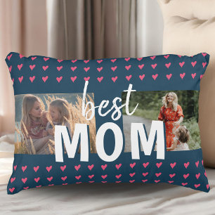 Cute Pink Heart Pattern Best Mum 2 Photo Decorative Cushion